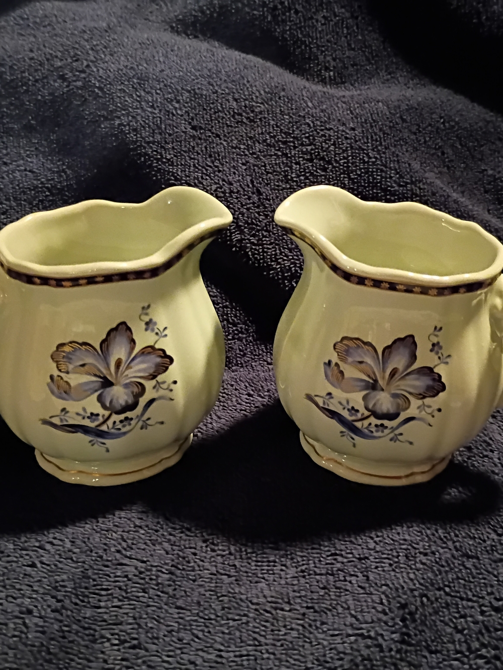 Pair of Floral Ceramic Creamers with Blue Flowers